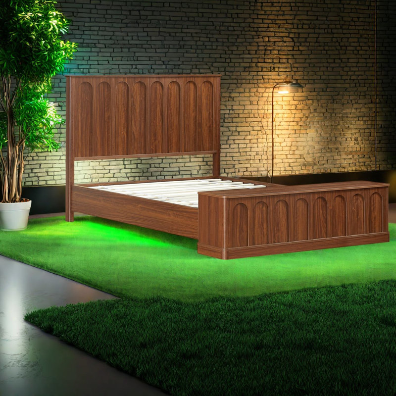 Lits avec banquette de rangement, Queen en bois MDF, plateforme moderne pour la maison, Brown 2