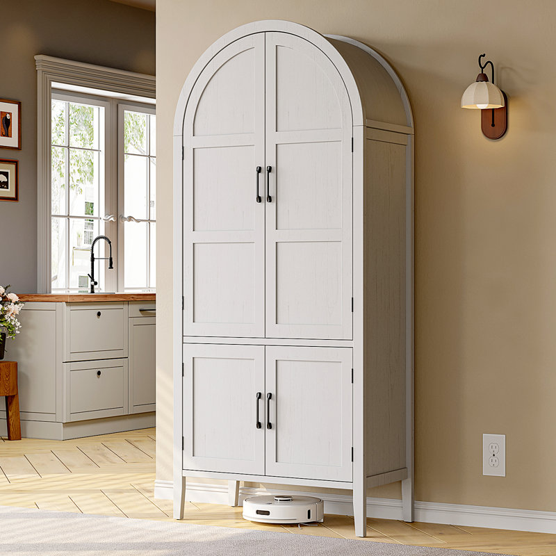 Armoire de cuisine 71 pouces à 5 niveaux avec portes et tablettes, Blanc