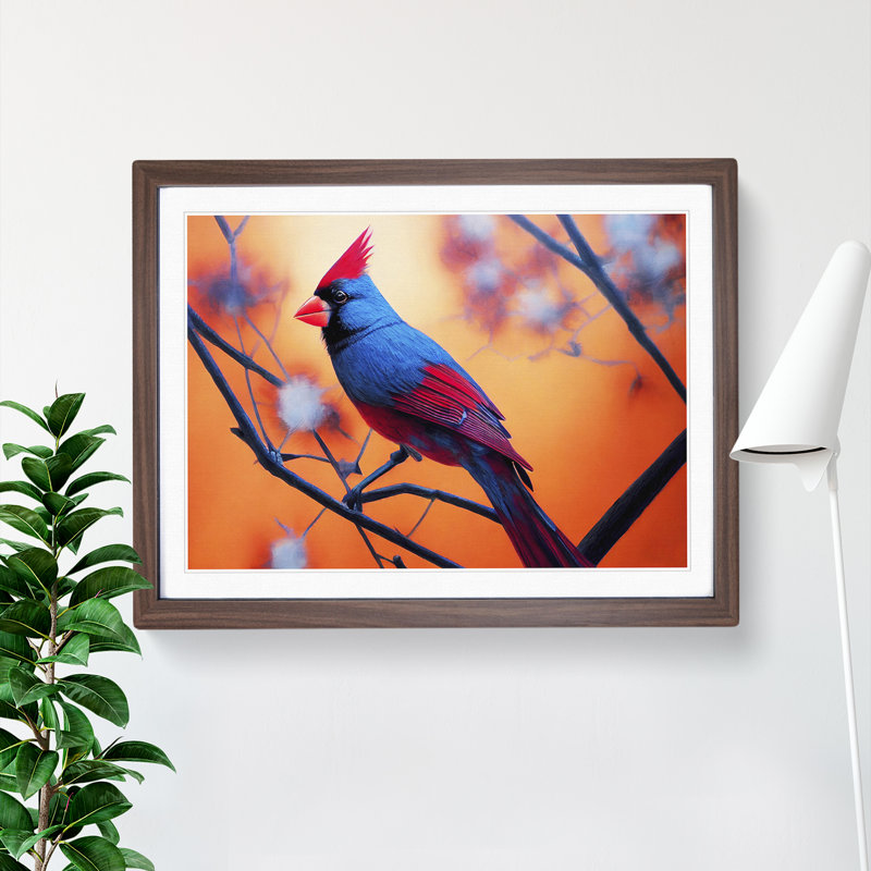 Cardinal Bird Vol.10 1 Piece Single Picture Frame Wall Art, 25cm H x 34cm W x 2cm D, Walnut Framed