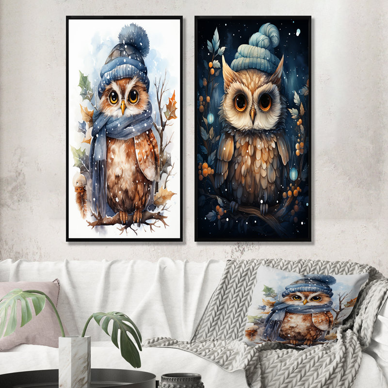 Ensemble de 2 décorations murales Winters Owl Nursery Serenity I - Owl, H 28 po x l 25 po, Cadre noir