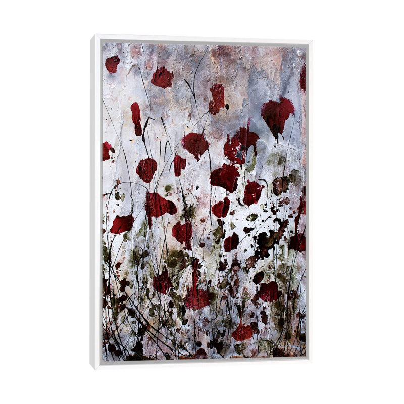 Poppies, Red Flowers by Donatella Marraoni - Painting on Canvas, 66.04 cm H x 45.72 cm W, White Framed