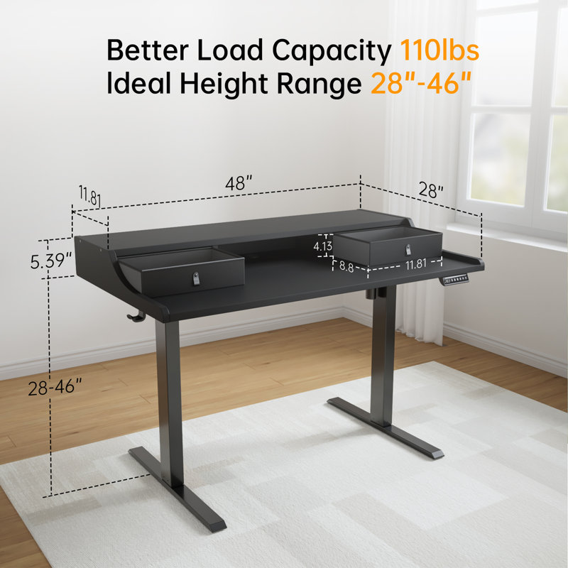 Electric Standing Desk with 2 Drawers, Adjustable Height Computer Desk, Corner Desk for Home Office, Ergonomic and Space Saving