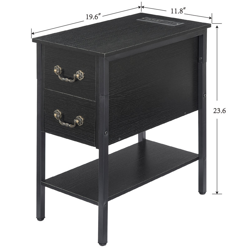 Ortha 2 - Drawer End Table and Built-In Outlets, Black