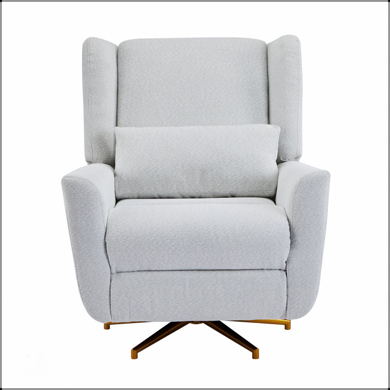 Power Recliner Chair With 360° Swivel And Gold 5-Star Base, Adjustable For Ultimate Comfort And Style, Light Gray Fabric