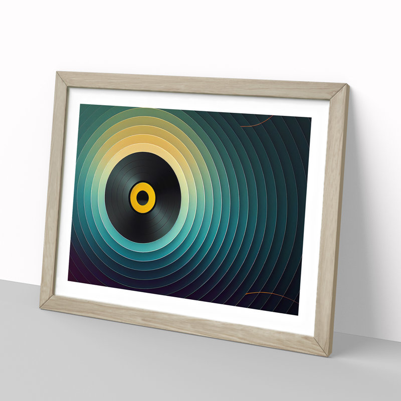 Sculptured Vinyl Record Abstract - Single Picture Frame Print, 25cm H x 34cm W x 2cm D, Oak
