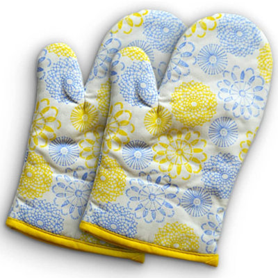 Paire de gants de cuisine, imprimé jaune