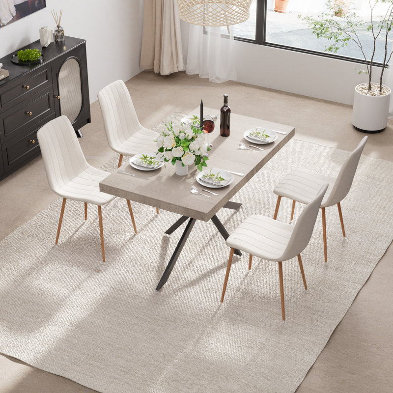 55-70in Rectangle Extendable Dining Table Set, Black/Gold, 5