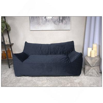 Fauteuil à billes surdimensionné 2 places avec accoudoirs Fila Velveteen, bleu foncé