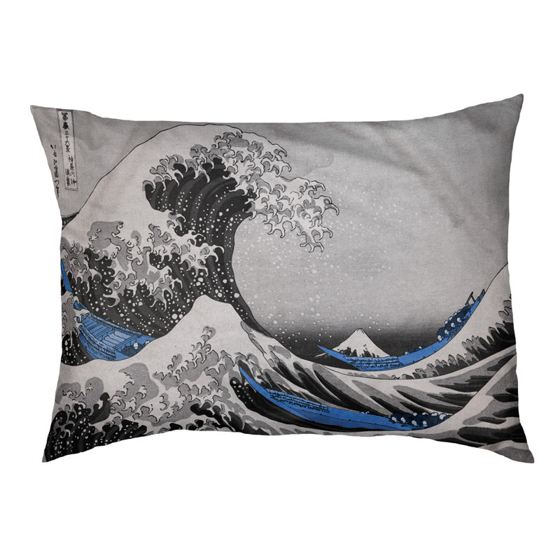Oreiller the great wave dog Burkart, Moyen (L 29,5 po x P19,5 po x H 9,5 po), Blanc / Noir