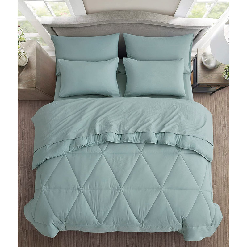 Microfiber Bed in a Bag Comforter Set, Aqua, King Comforter + 6 Additional Pieces