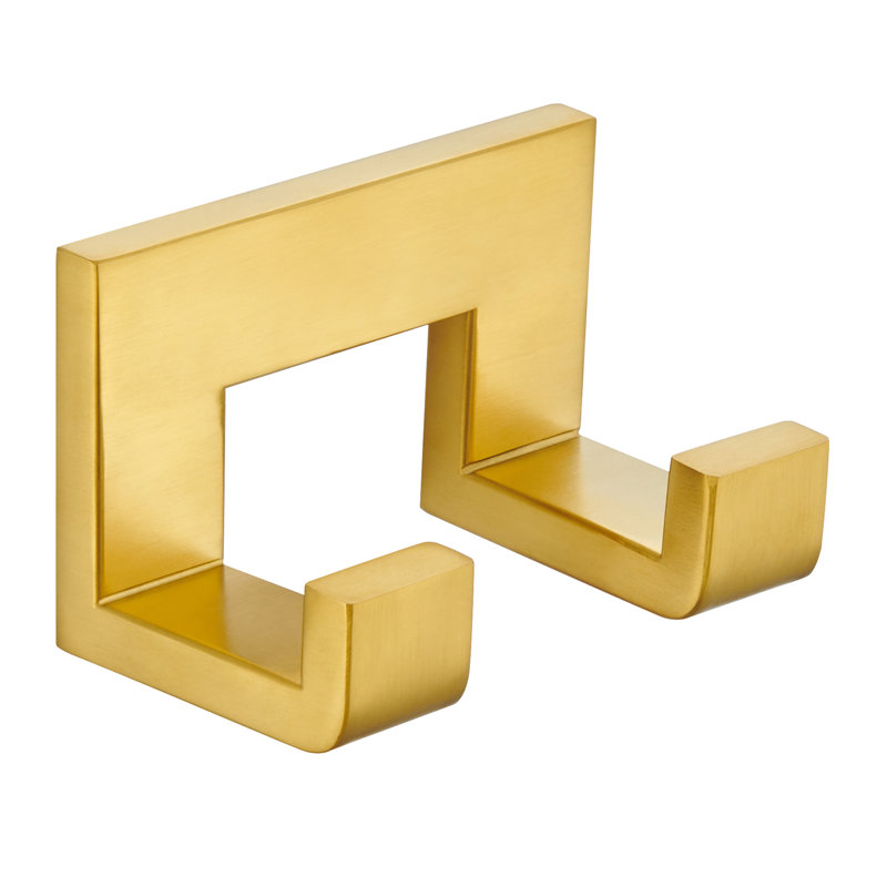 Double Wall Mounted Robe Hook, Brushed Gold