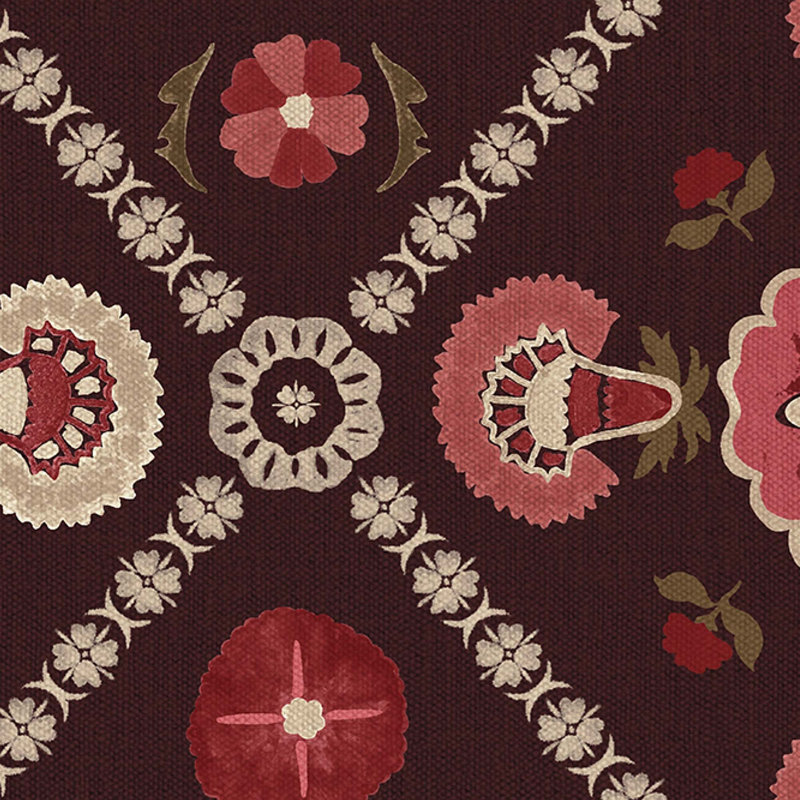 Joules Festival Floral Trellis Cream Wallpaper, Red