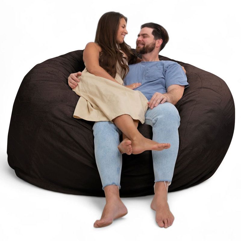 Bean Bag Chair, Oversized Indoor Comfy Lounger, Suede, Brown Faux Fur, 28" H x 24" W x 24" D