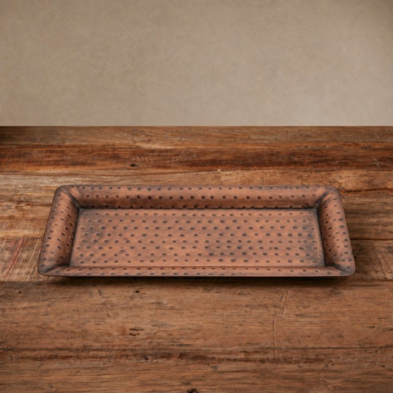 Hand Hammered Metal Decorative Vanity Serving Platter Tray, Antique Copper (Set of 2), Antique Copper