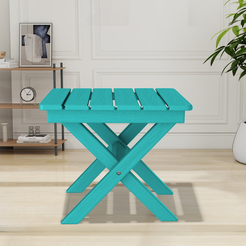 Kahn Rectangular HDPE Outdoor Folding Side Table, Blue
