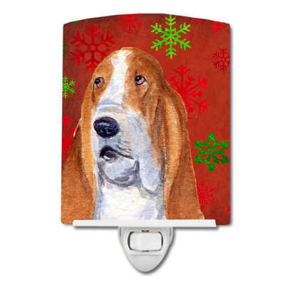 Éclairage pour nuit en céramique basset hound flocons de noël