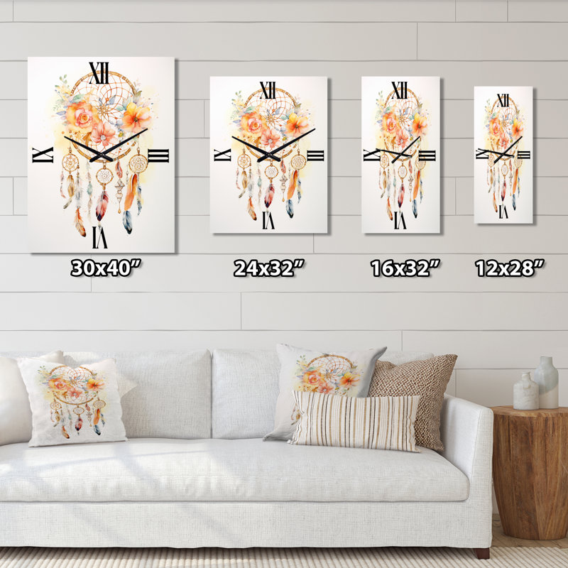 Jaune Boho Dreamcatcher aquarelle - horloge murale moderne Dream Catcher, Grand