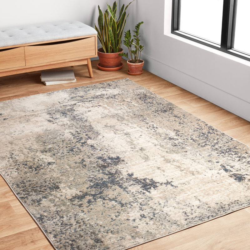 Eleanore Abstract Natural/Denim Area Rug, Rectangle 6'7" x 9'2"