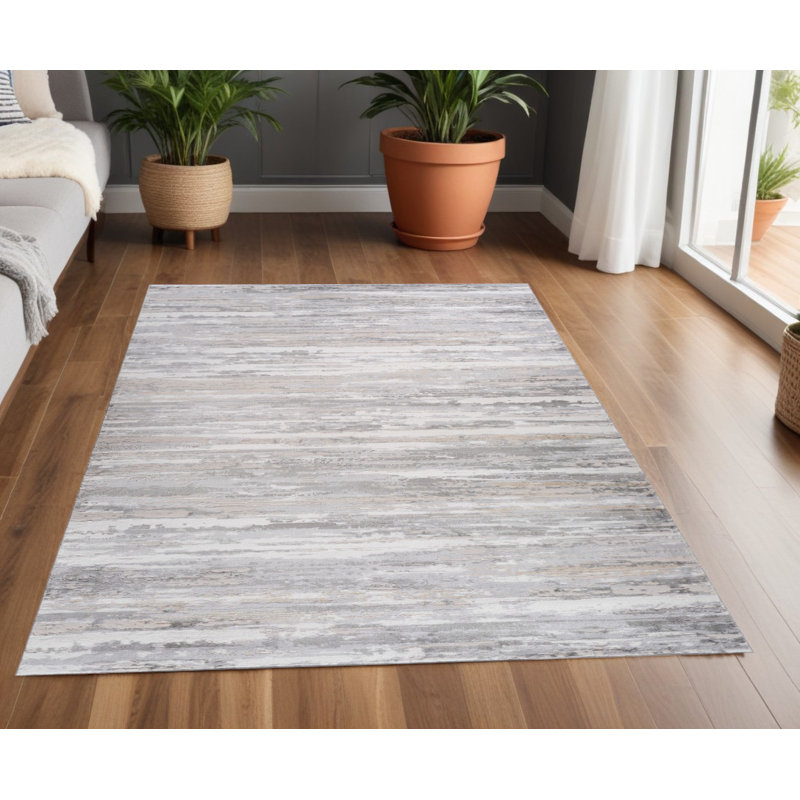 4' X 6' Gray and Beige Abstract Distressed Area Rug