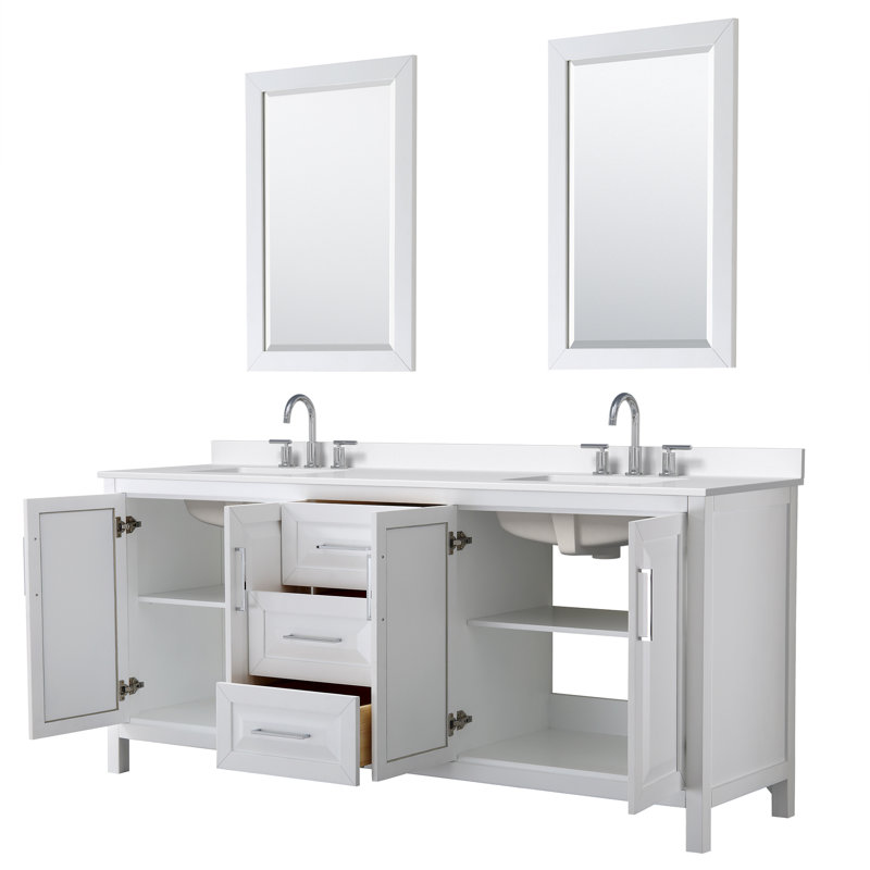 Daria 80'' W Vanity, Polished Chrome, White, Giotto Quartz