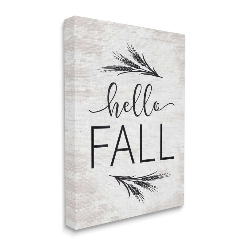 «Hello Fall», calligraphie rustique, brins de blé, bordure botanique encadrée noire, art texturé par lettres et lignes
