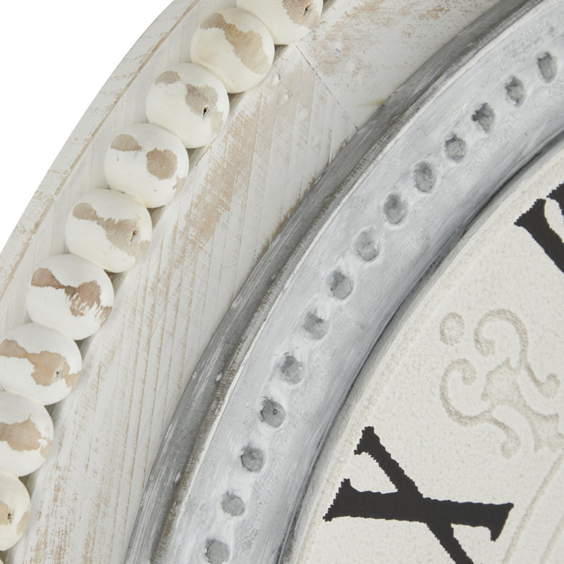 Fontanel White Wood Carved Beading Wall Clock 22" x 1" x 22"
