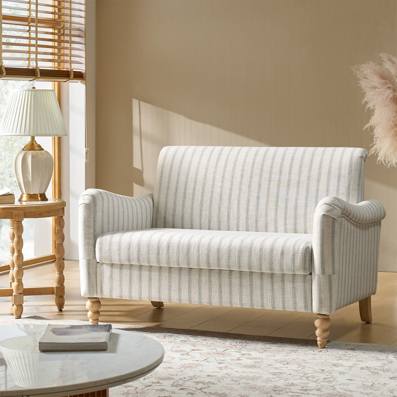 Paulina Country 128 CM Wide Sofa with Solid Wood Spindle Legs, Grey Stripe