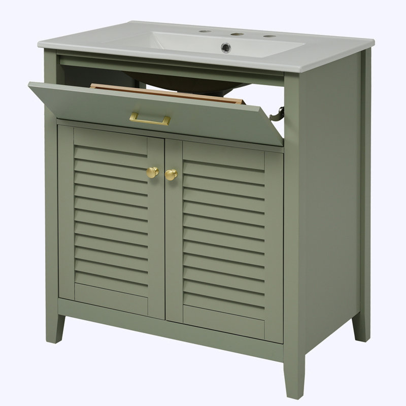 Meuble-lavabo de salle de bain avec lavabo en céramique et beaucoup de rangement
