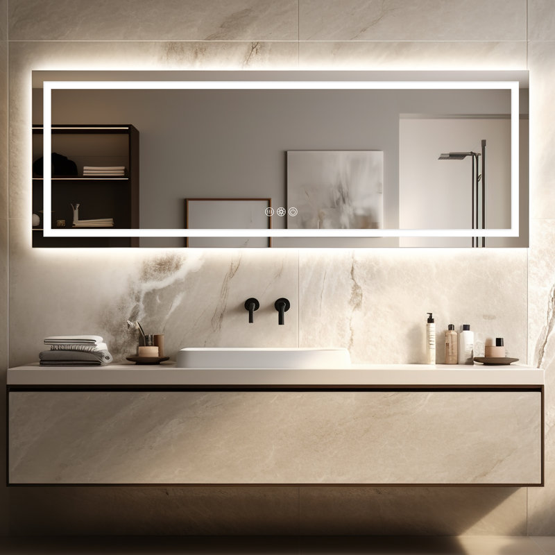 LED Bathroom Vanity Mirror 3 Color Dimmable Anti Fog LED Bathroom Mirror Frontlit & Backlit LED Wall Mirror, 36" x 96"
