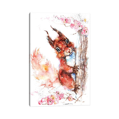 Squirrel And Blossom - Wrapped Canvas Painting