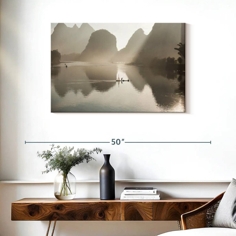 Ravi Li River Mountain Scene, 24" H x 36" W