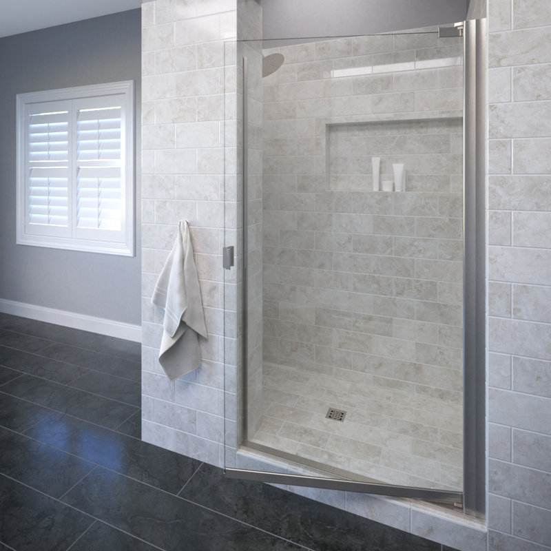 Porte de douche à cadre pivotant 28 "x 66" Armon, Nickel brossé, AquaGlideXP transparent