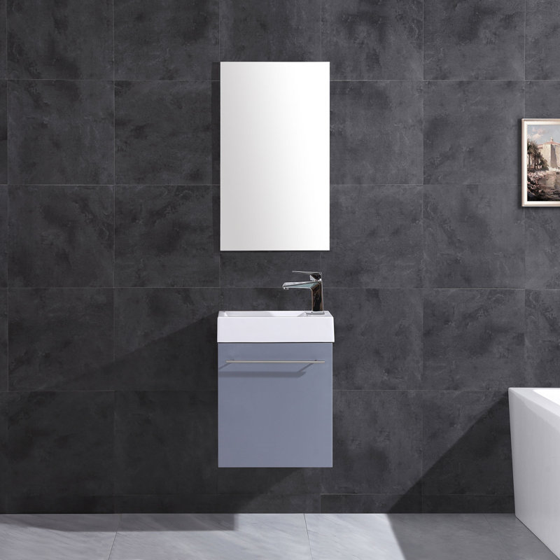 Ensemble de meuble-lavabo de salle de bain simple mural 18" avec miroir Seidl, gris