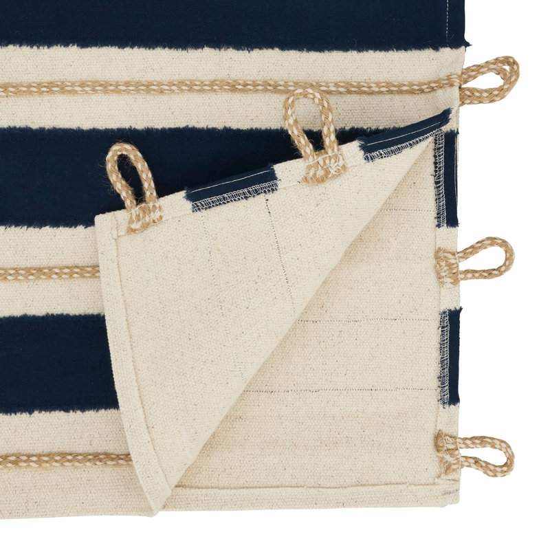 Nautical Blue and Beige Cotton Striped Table Runner