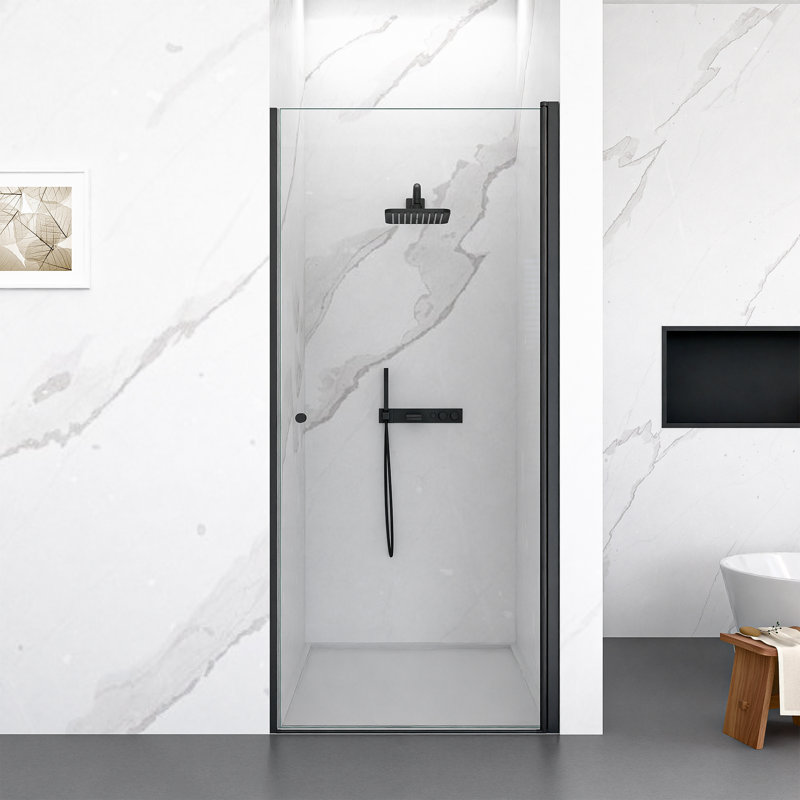 30" X 72" Frameless Circular Pivot Shower Door, Matte Black, 1/4" Clear Tempered Glass | Gift Idea, Matte Black
