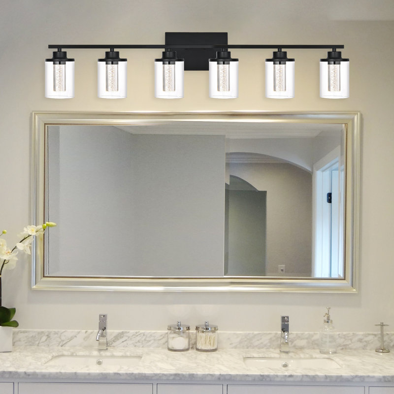 Bathroom Vanity Light 6 Light Bathroom Light Fixture, Clear Glass Shade, Crystal Bubble, Dimmable LED Vanity Light.(Integrated LED Bulbs Included)