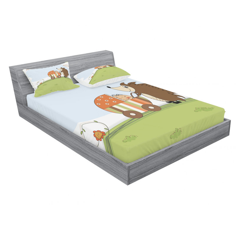 Ensemble de literie pour bébé Hérisson poussant une poussette avec bébé, Ensemble de draps pour lit double avec un drap-hou