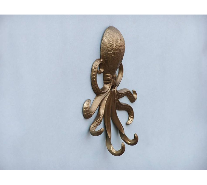 Crochet mural octopus Keven, Laiton antique