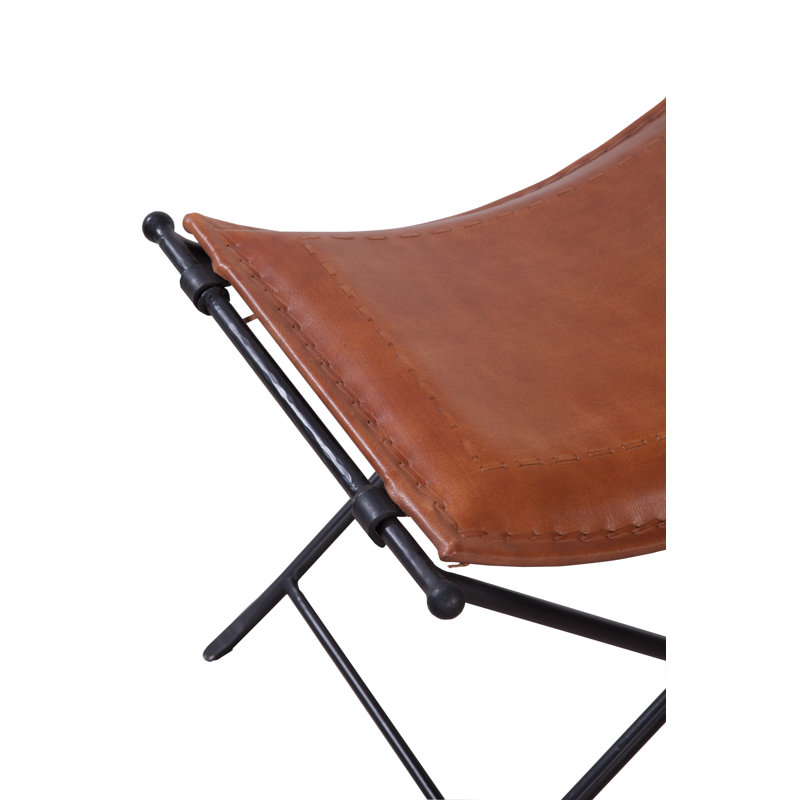 Tabouret d'appoint en cuir véritable Nardone, Caramel