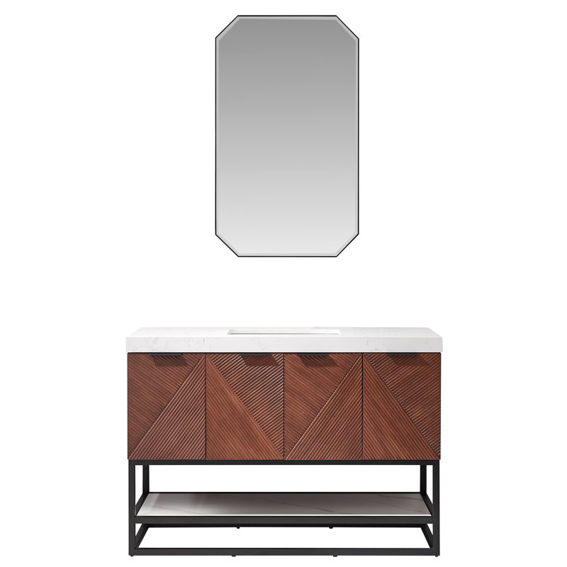 Meuble-lavabo sur pied simple avec plateau Mahon 48, Noir mat, Noir mat