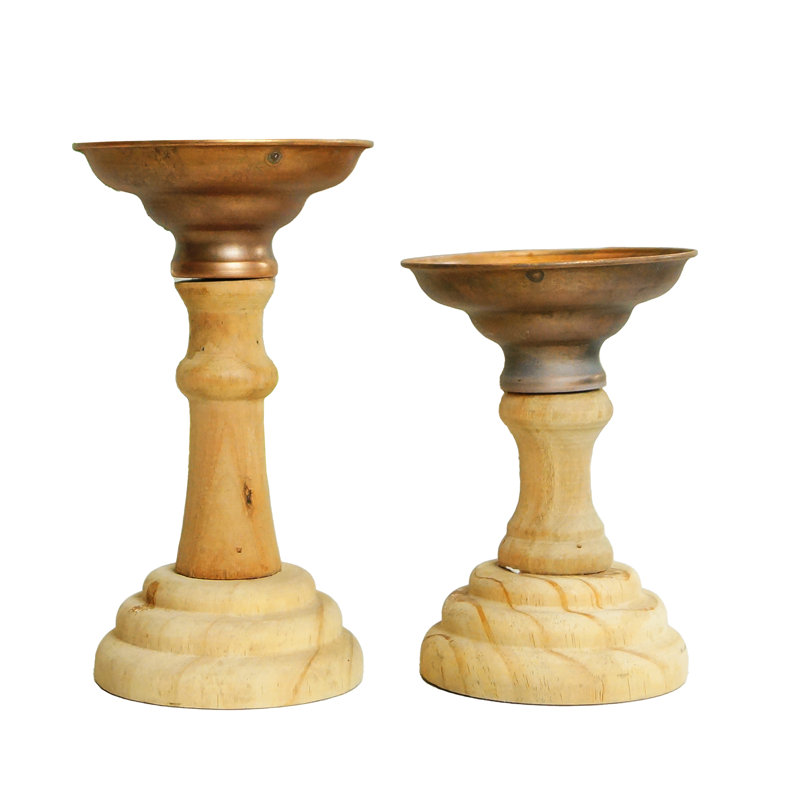 Ensemble de 2 porte-bougies en bois
