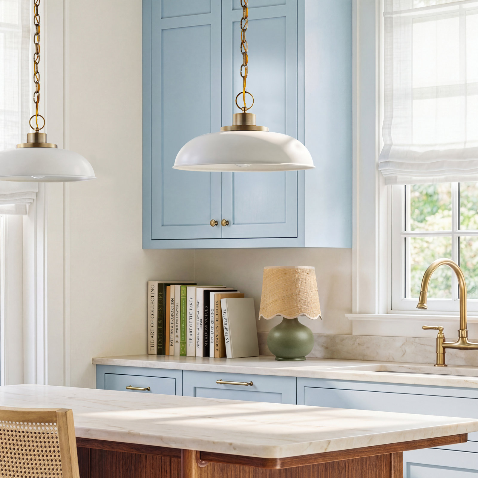 Eddy 1 - Light Single Dome Pendant, 8" H x 15" W x 15" D, Matte White/Burnished Brass