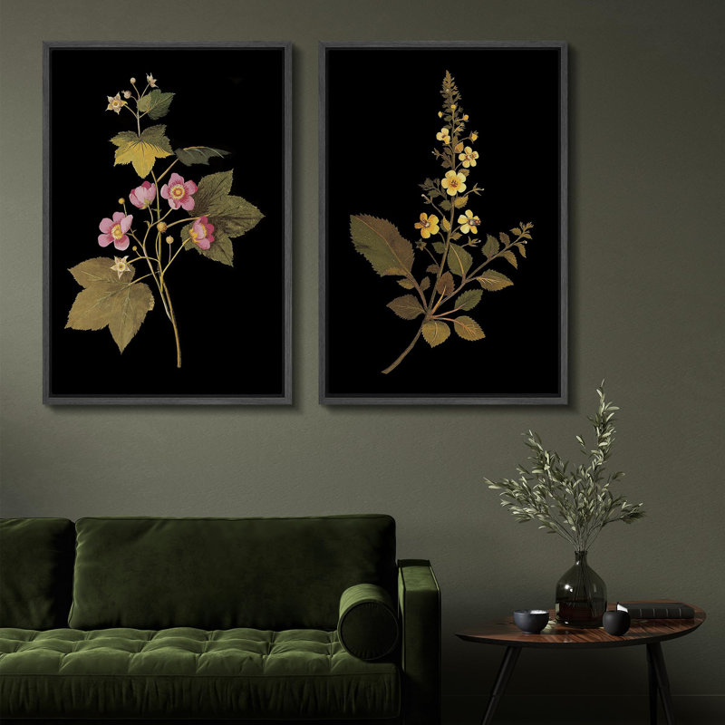 Élégance botanique, floral sur fond noir, nature, illustrations, décor, Noir, H 24 po x l 16 po