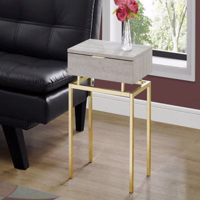 Table d'appoint, table d'appoint, table de bout, table de chevet, lampe, tiroir de rangement, stratifié, métal doré, contemporain, moderne