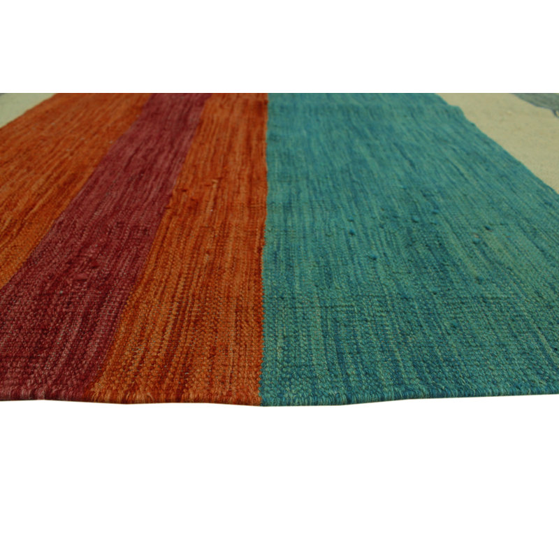 Tapis rouge / beige en laine noué à la main de conception unique 8 pi 4 po x 9 pi 8 po Jaliya