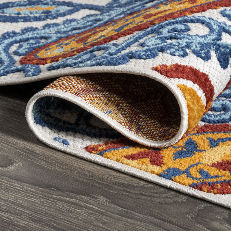Jotunheim Paisley High-Low Orange/Blue Indoor/Outdoor Rug, Runner 2'3" x 10'