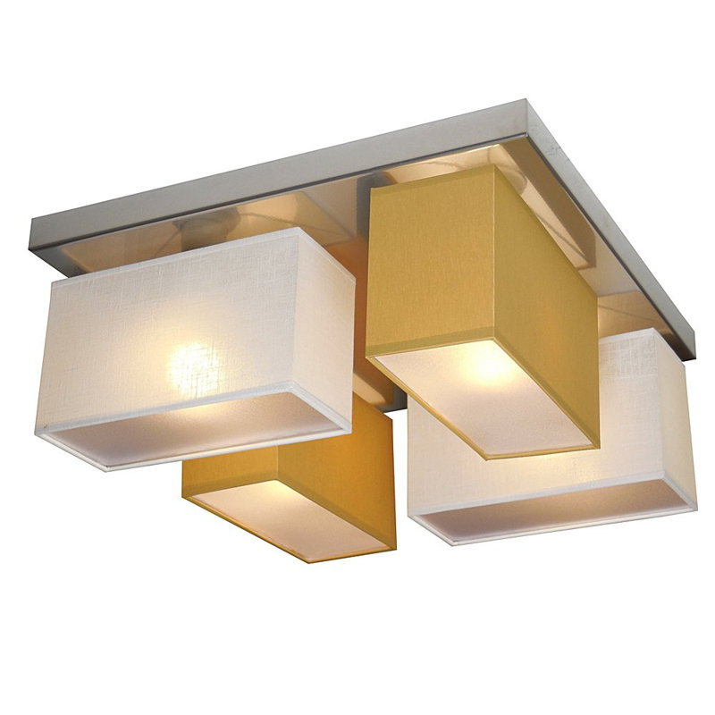 Partridge Fabric Semi Flush Mount, White and honey