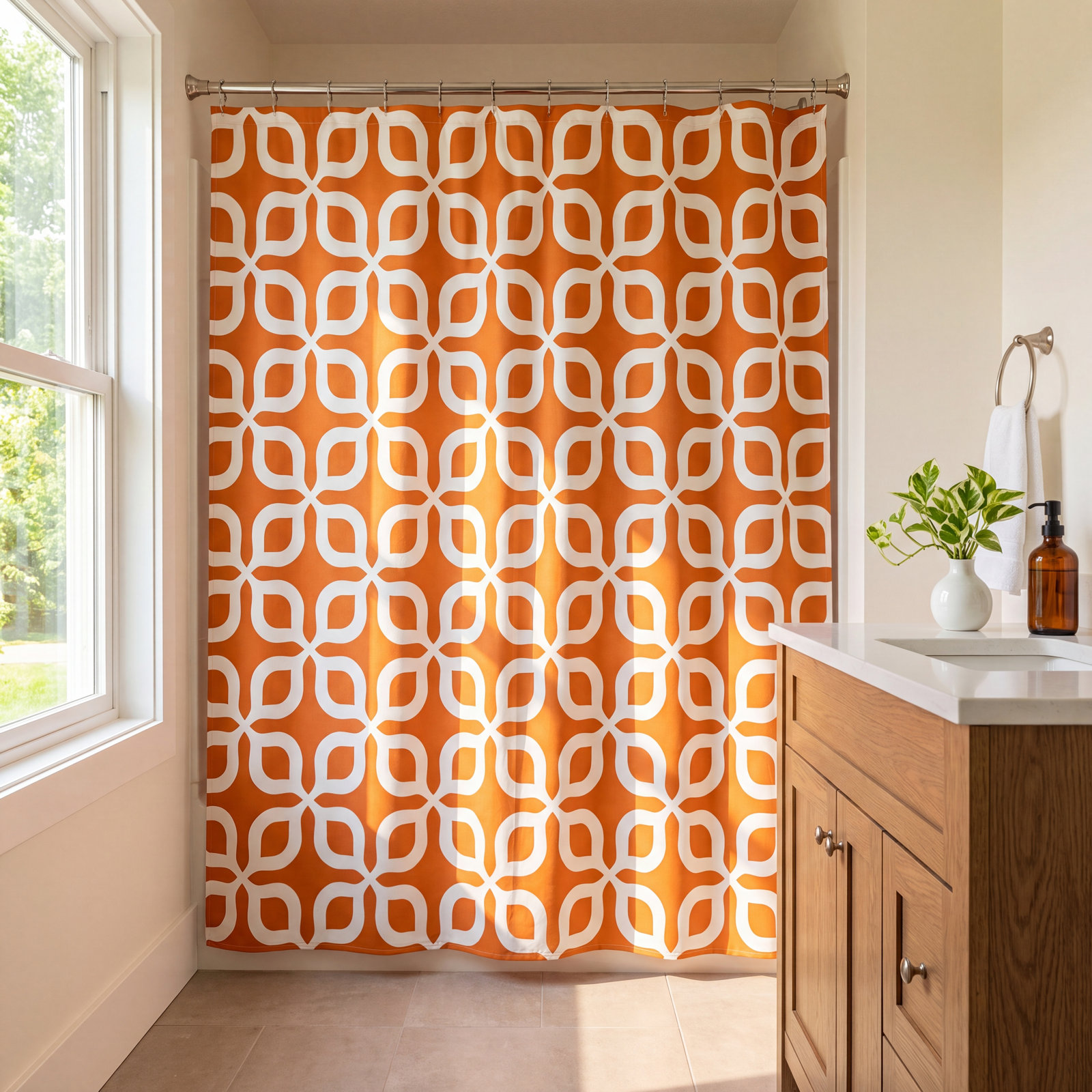 Pipper Polyester Shower Curtain, Orange