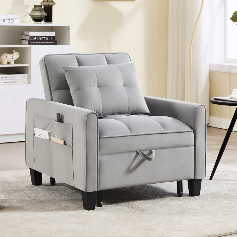 31.7" Wide Upholstered Convertible Sleeper Accent Chair Bed Chaise Lounge Chair Armchair, Light Gray