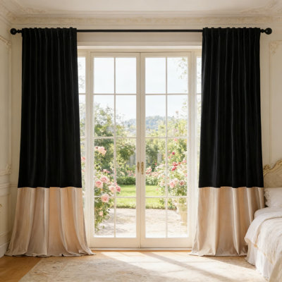 Velvet Blackout Curtains For Living Room And Bedroom, Modern Color Block Design With Back Tab And Rod Pocket, Soundproof Thermal Insulated Drapes, Set Of 2 Panels